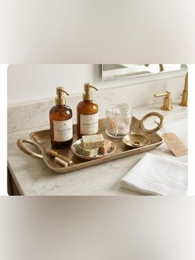 Gold Ribbed Vanity Tray or Centerpiece Tray for Home